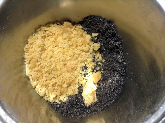 grinding roasted black sesame seeds and jaggery