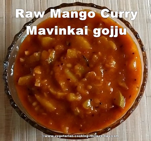 Easy mavinkai gojju is karnataka green mango curry. It is a quick summer special recipe. Mavinkayi gojju goes well with chapati, poori, dosa, paratha etc.
