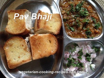 This pav bhaji recipe is a simple  vegetarian snack recipe from the many indian street foods. It is easy to make Indian fast food and is popular kid's party recipes.