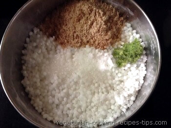 soaked sago with salt, sugar, chili, roasted peanut powder