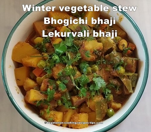 bhogichi bhaji  winter vegetable stew recipe. Also known as 'lekurvali bhaji' in Marathi. Bhogi, the day before Makar sankranti festival. 