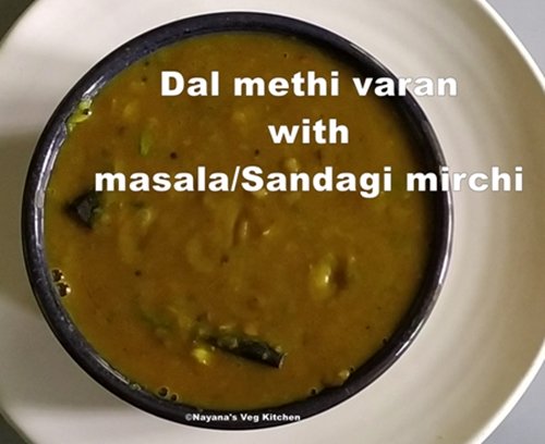 dal methi seed varan, dal methiche varan with sandgi mirchi, with spicy stuffed chili