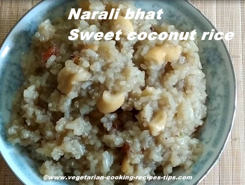 Narali bhaat - sweet coconut rice pudding with jaggery